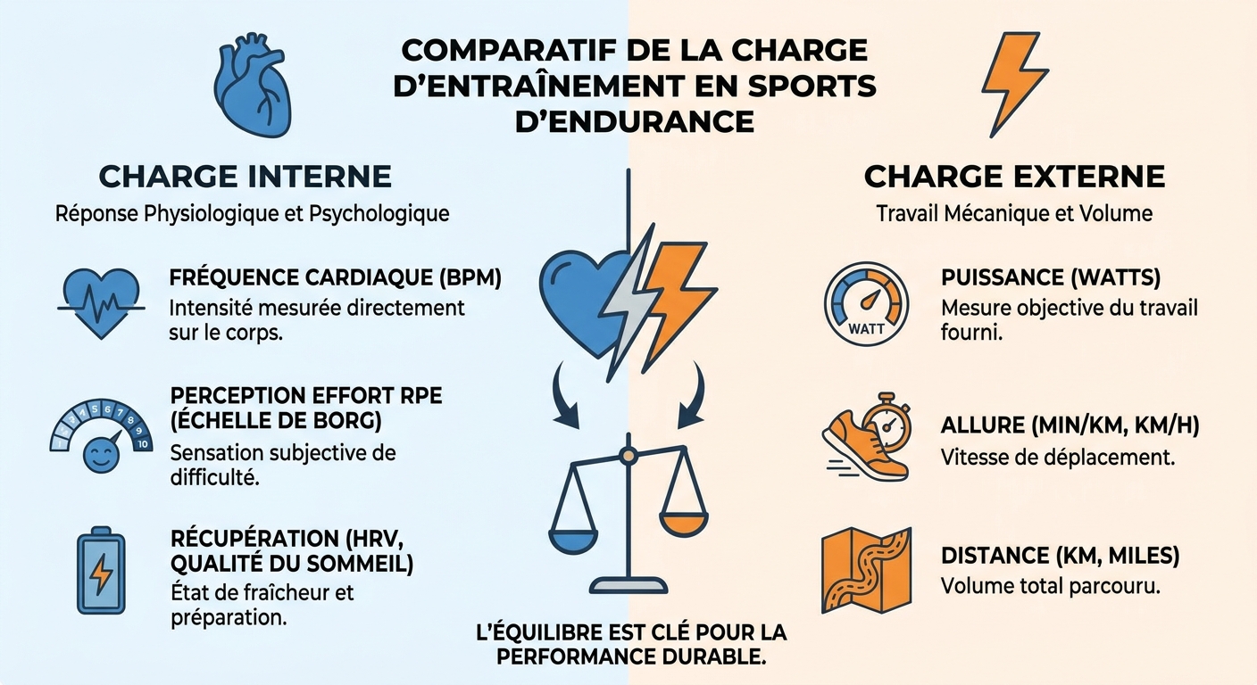 Infographie comparant la charge d'entraînement interne et externe