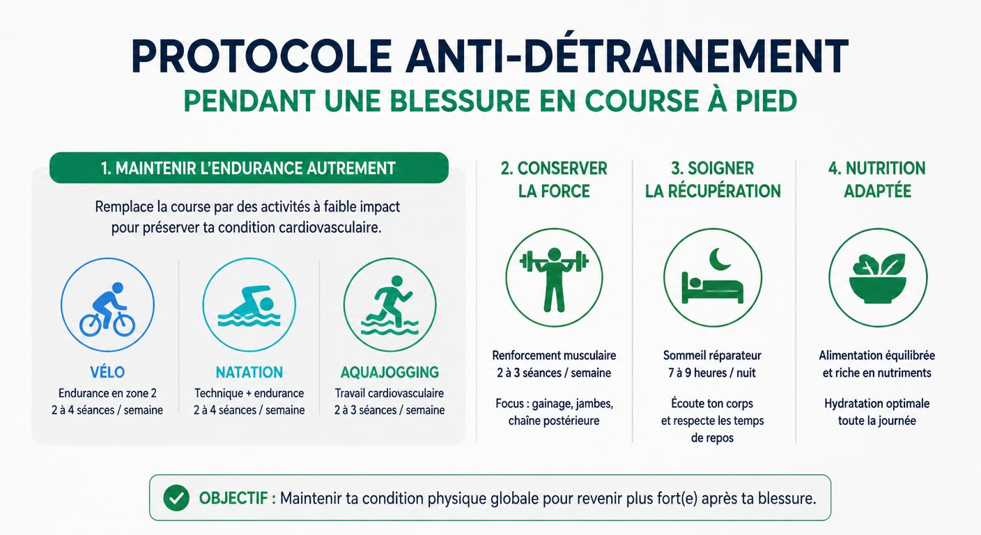 Infographie du protocole anti-déconditionnement pendant une blessure du coureur