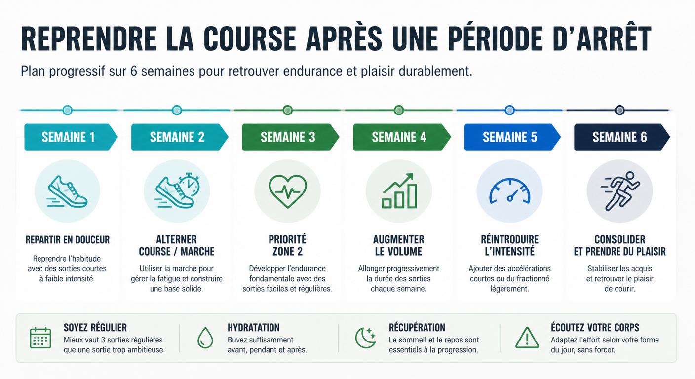 Infographie du plan de reprise course à pied sur six semaines