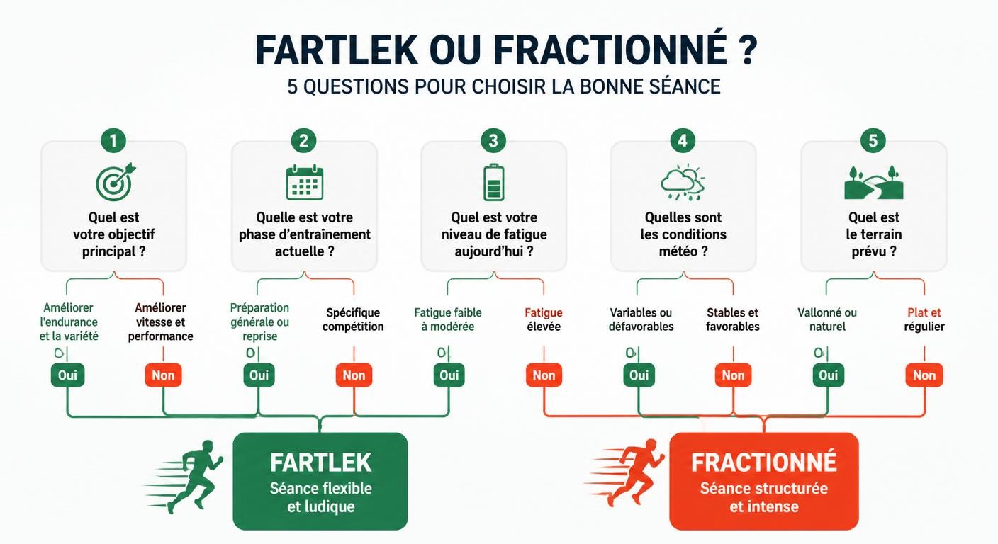 Arbre de décision en cinq questions pour choisir entre fartlek et fractionné