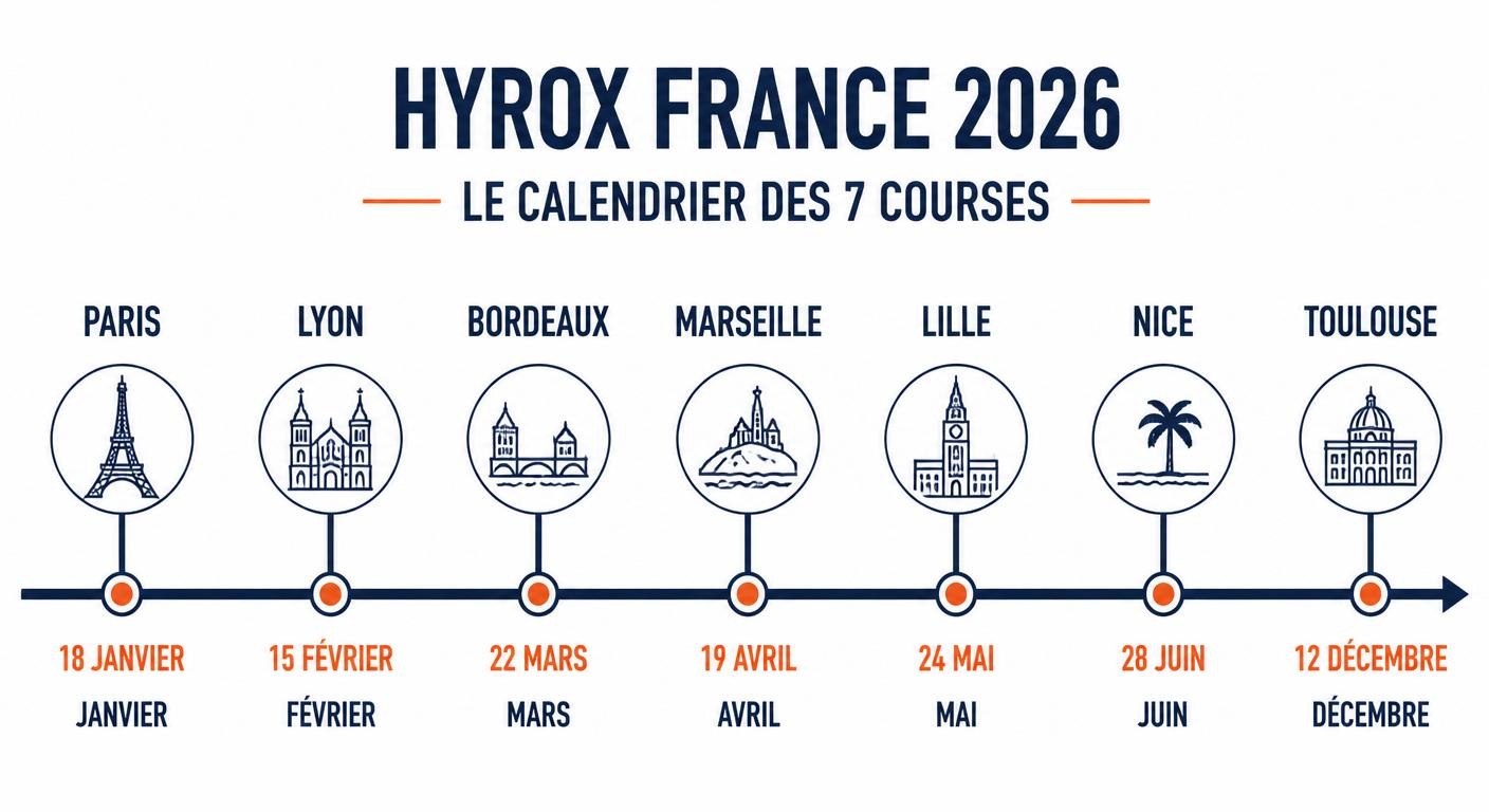 Frise chronologique des étapes Hyrox France 2026 de janvier à décembre