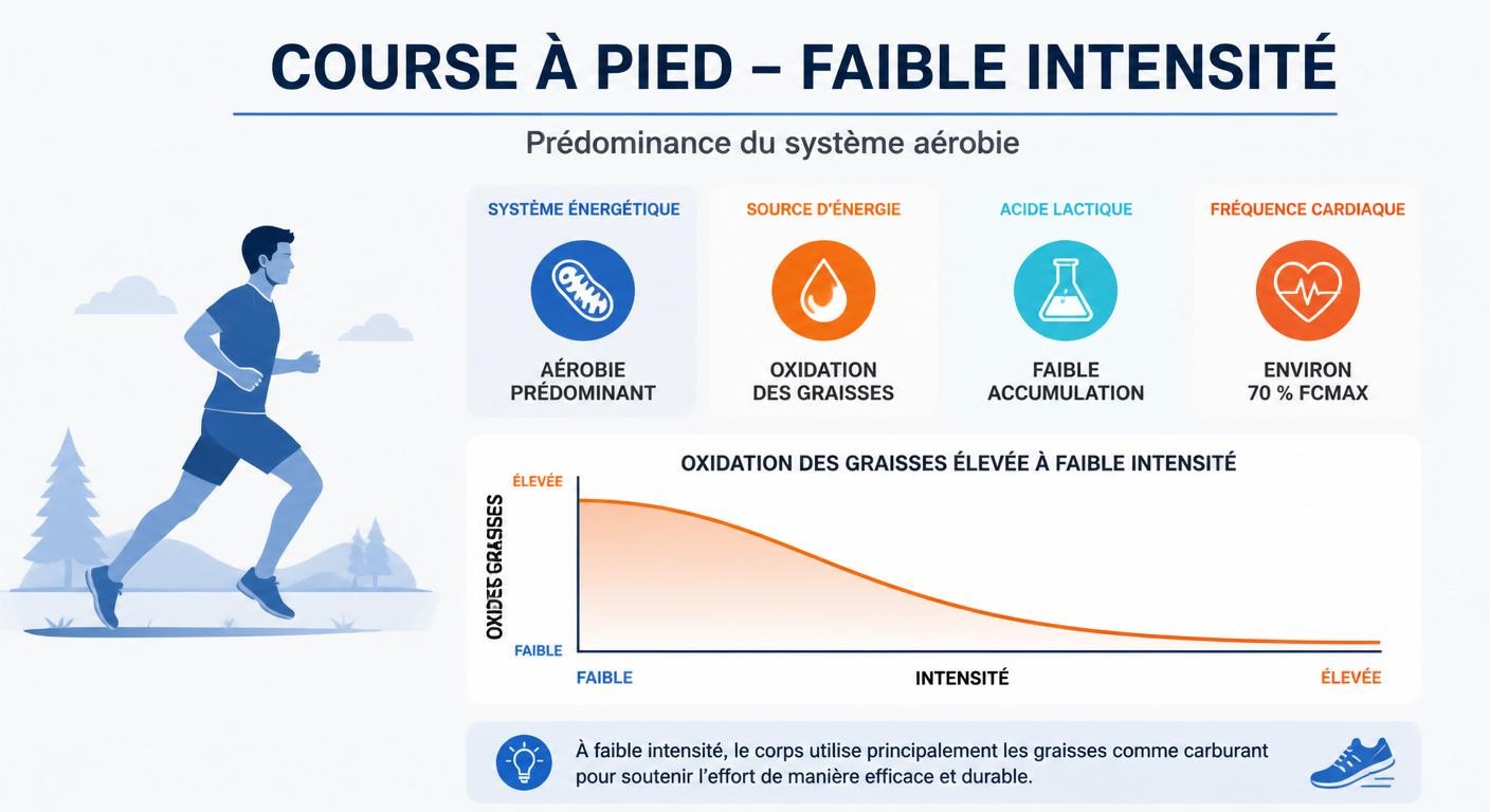 Infographie des filières énergétiques activées pendant un footing en endurance fondamentale