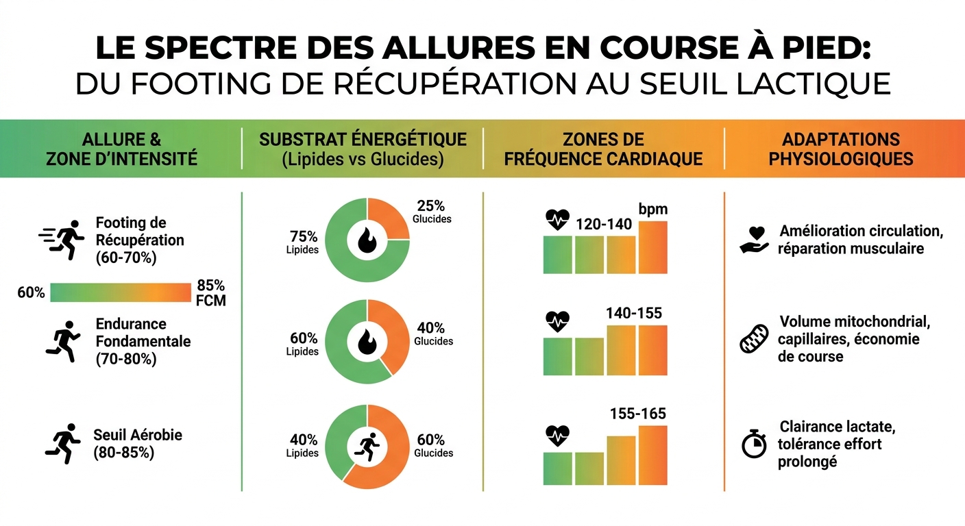 Infographie du spectre des allures en course à pied de la récupération au seuil