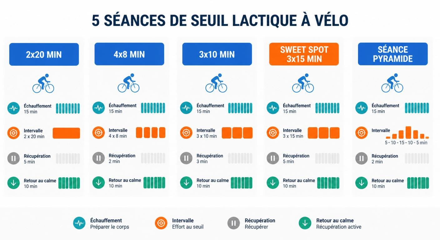 Infographie des 5 séances clés au seuil lactique pour cyclistes