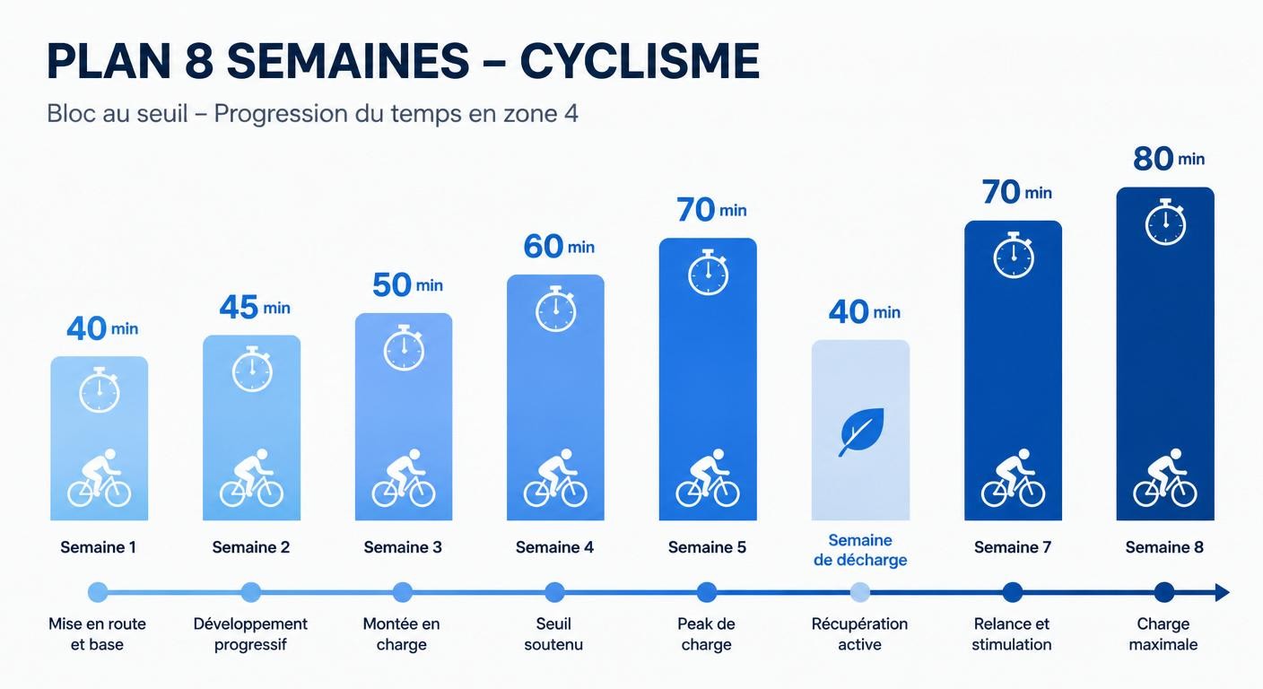 Infographie du plan progressif de 8 semaines au seuil lactique à vélo