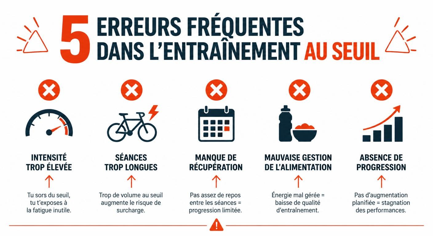 Infographie des 5 erreurs fréquentes au travail du seuil à vélo
