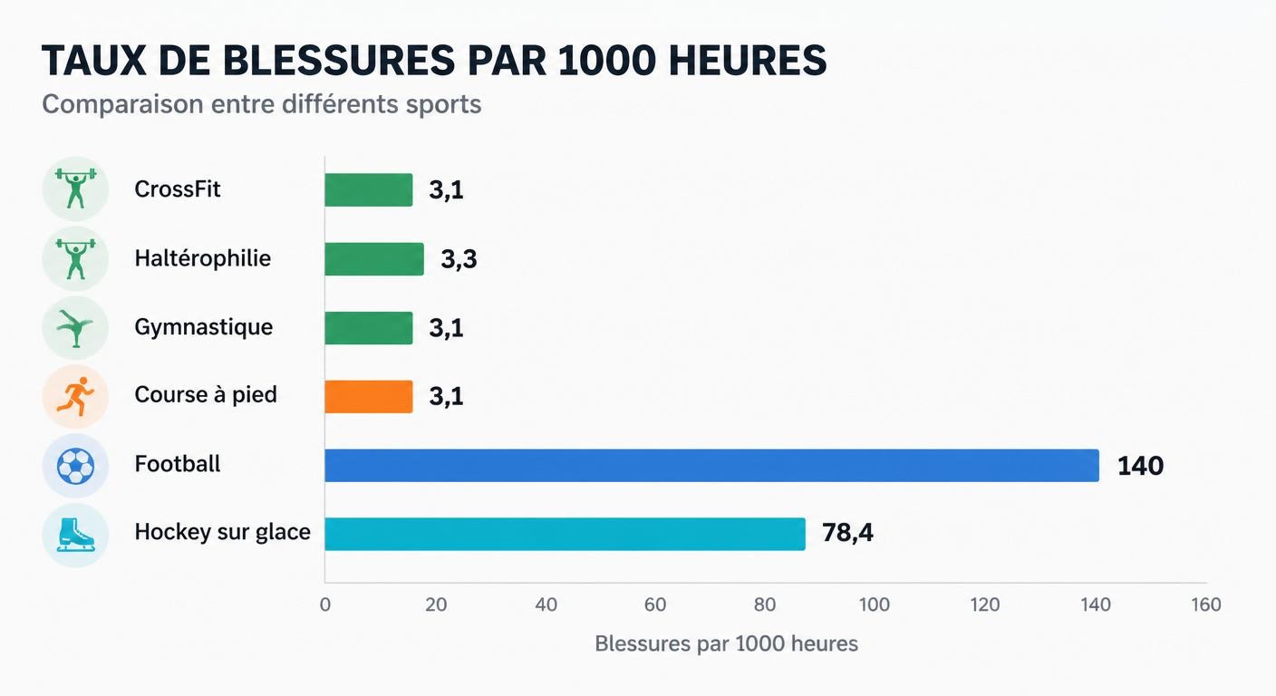 Infographie comparant le taux de blessures du CrossFit à celui d'autres sports