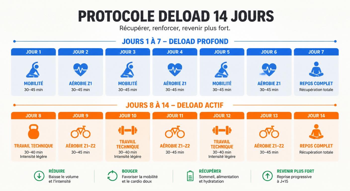 Infographie du protocole de décharge CrossFit sur 14 jours