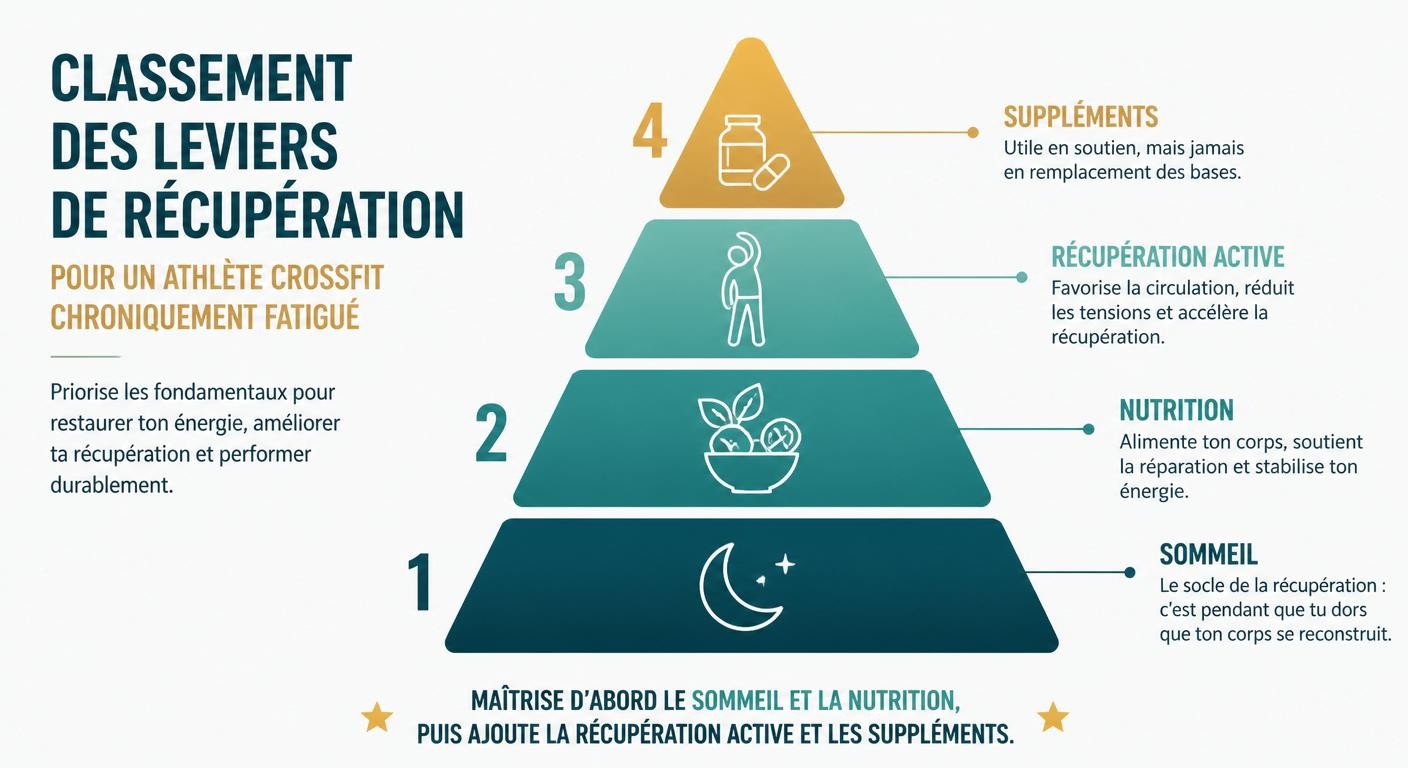 Infographie de la pyramide des leviers de récupération pour le crossfitter