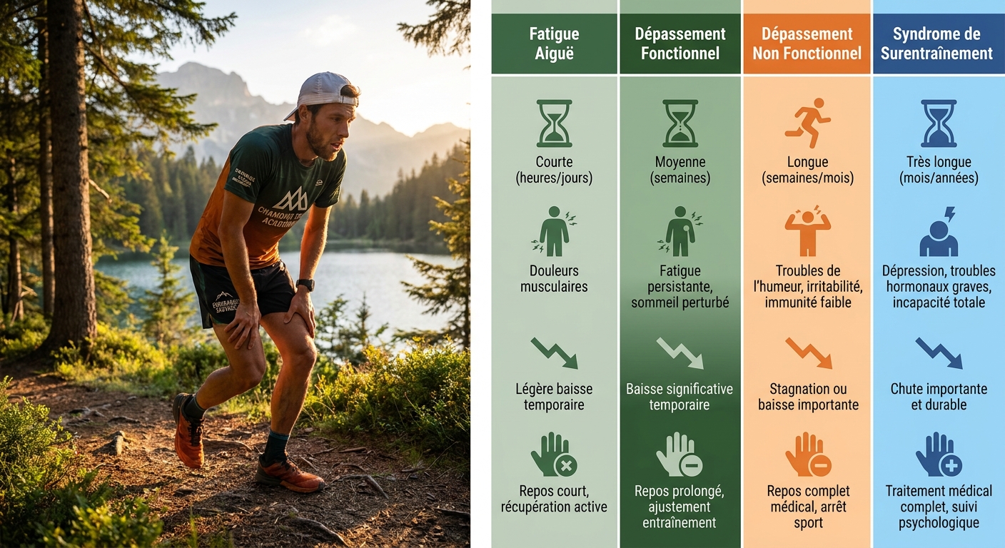 Infographie comparant les quatre stades de fatigue sportive