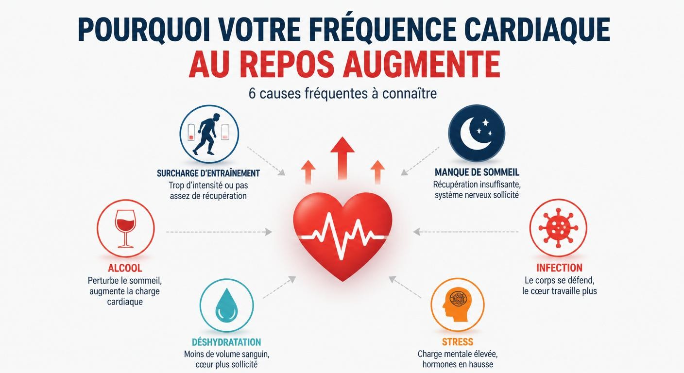Infographie des causes d'une fréquence cardiaque de repos qui augmente chez le coureur