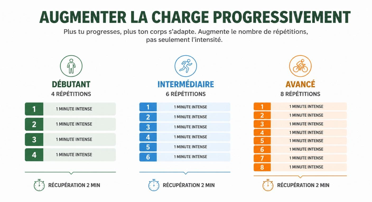 Infographie du nombre de répétitions de fractionné 30/30 recommandé par niveau