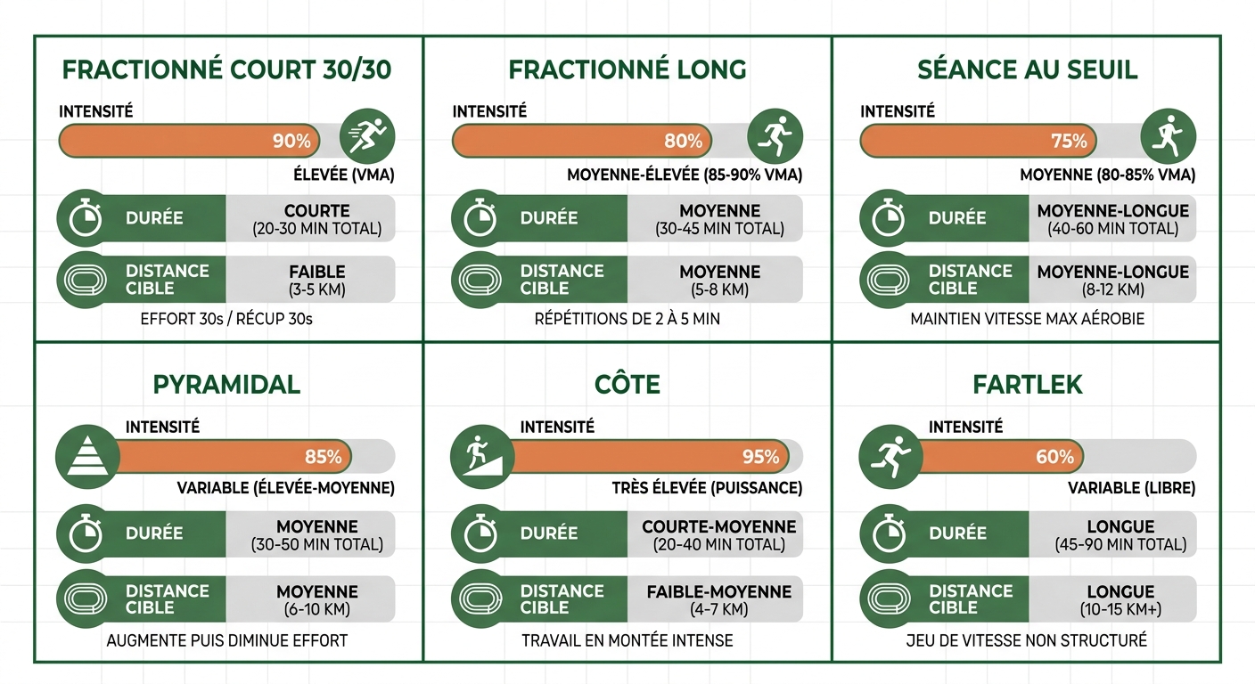 Comparatif visuel des 6 types de fractionné en course à pied