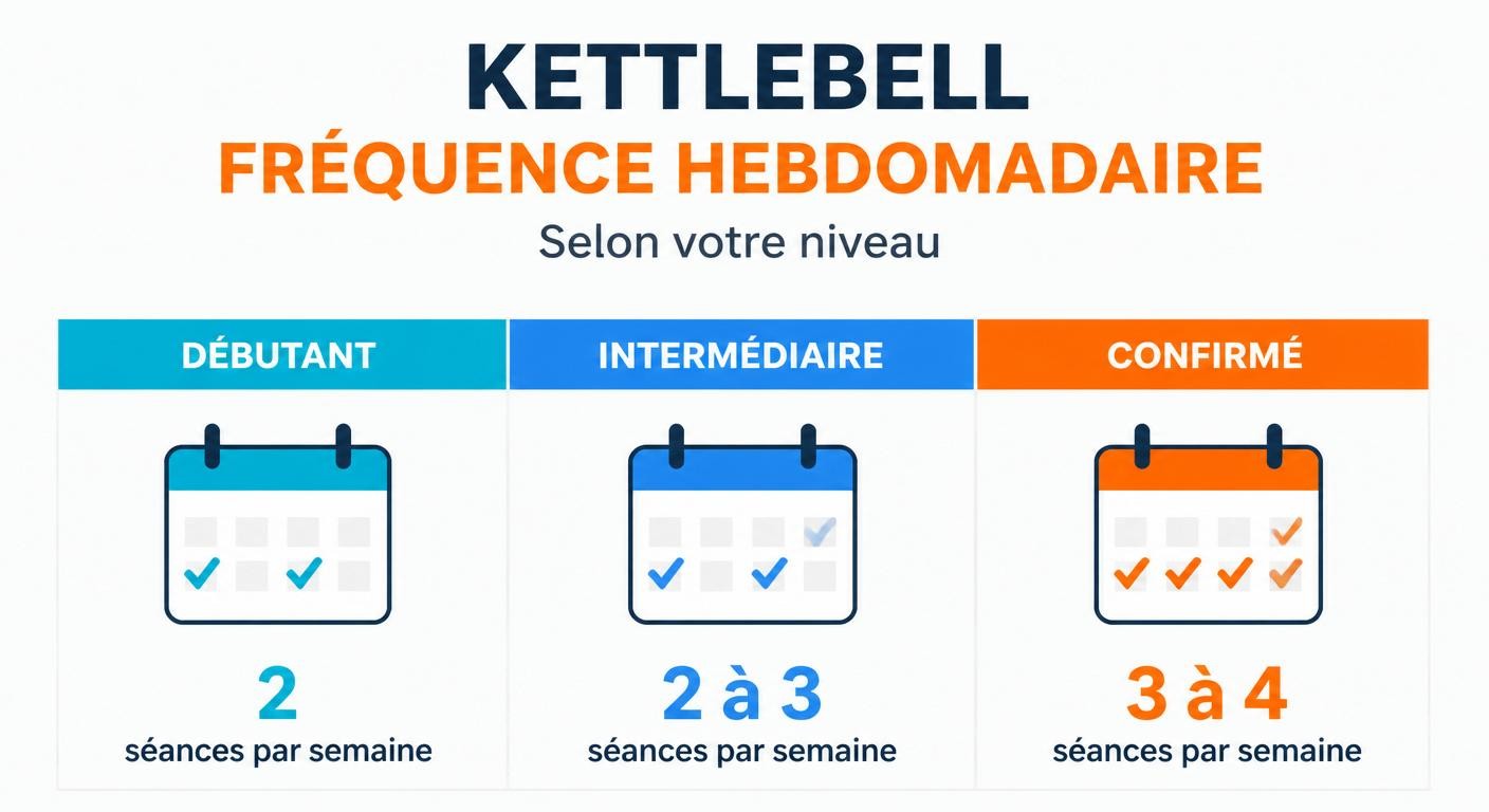Infographie de la fréquence de kettlebell par semaine selon le niveau du pratiquant