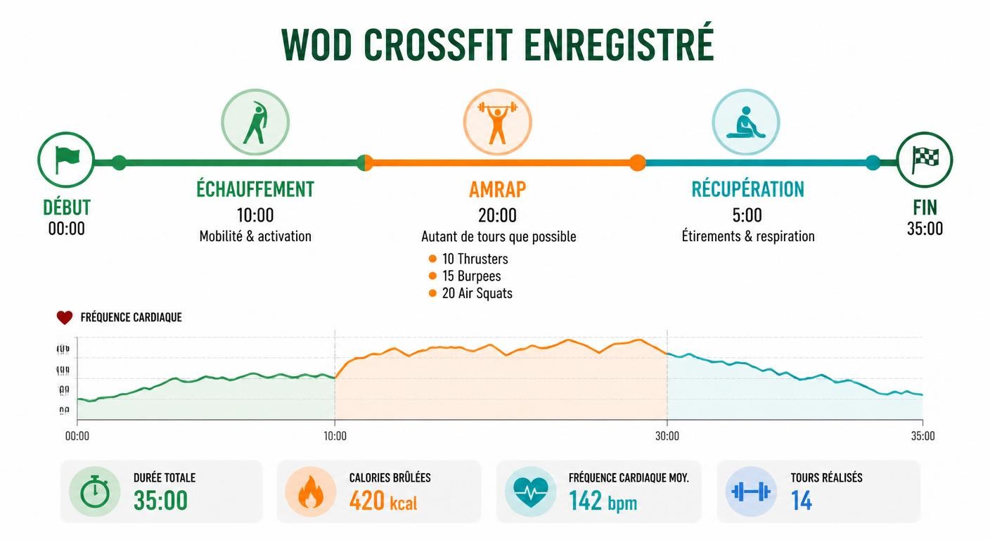 Infographie de la structure d'un WOD enregistré sur une montre Garmin