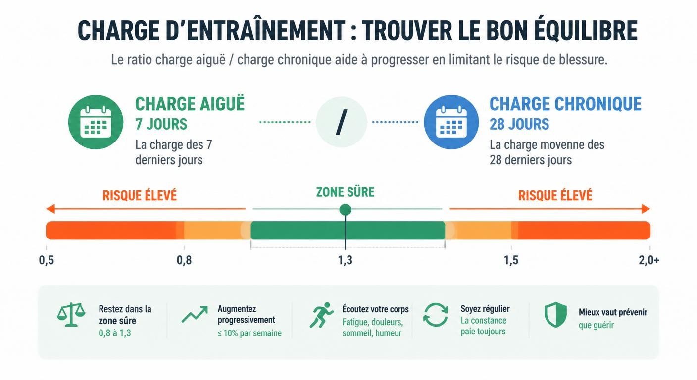 Infographie comparant la charge aiguë sur sept jours et la charge chronique sur vingt-huit jours