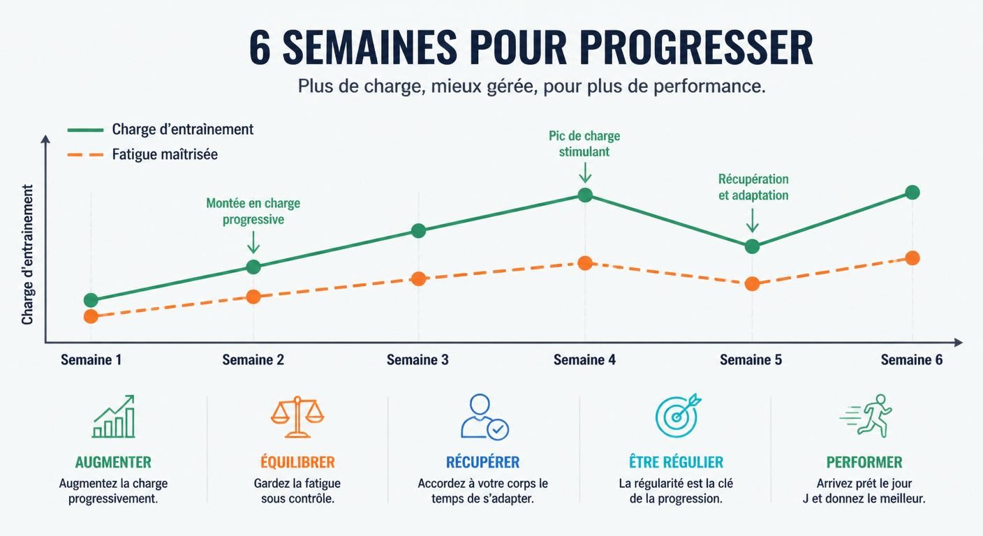 Infographie de l'évolution de la charge d'entraînement sur six semaines