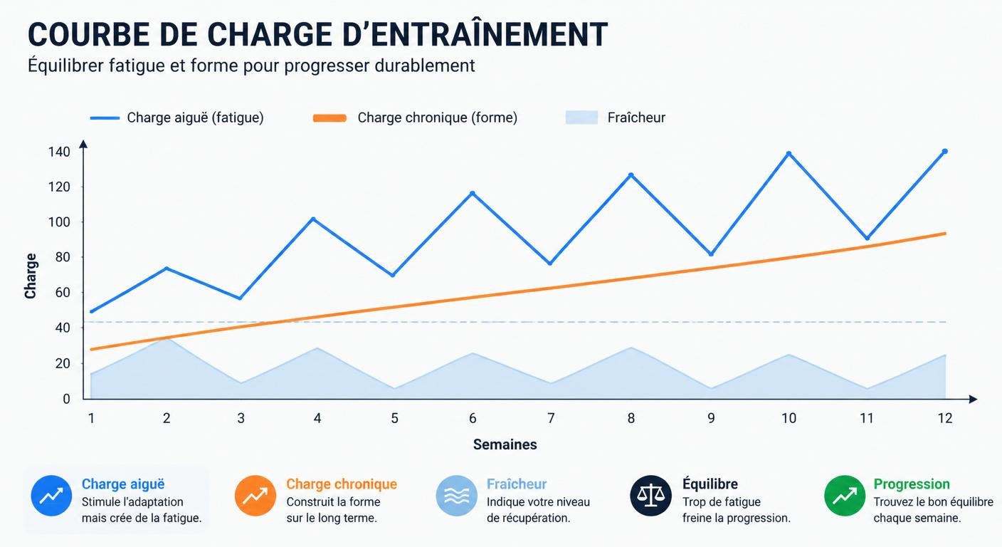 Infographie de la courbe de charge aiguë et chronique sur une préparation Hyrox