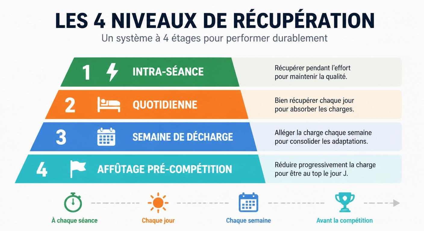 Infographie des quatre niveaux de récupération sportive