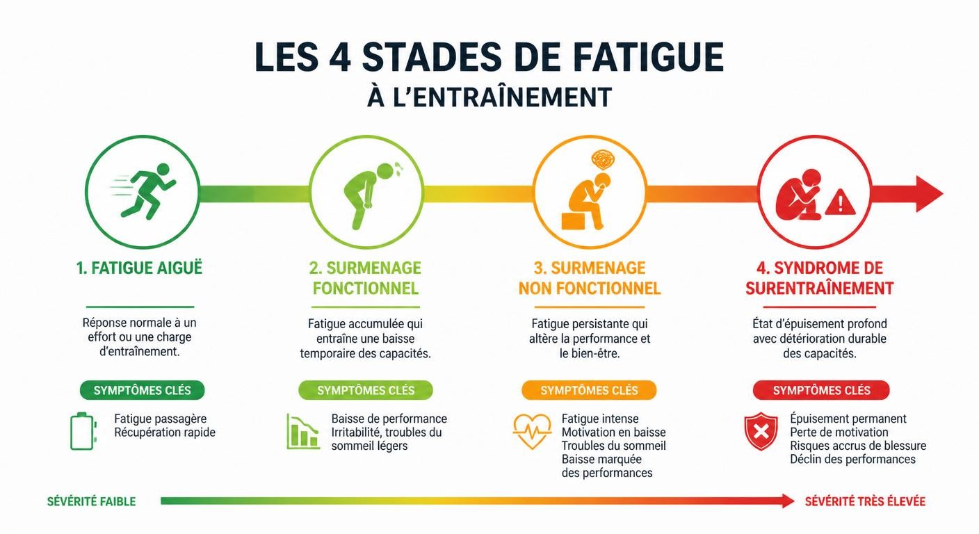 Infographie des quatre stades de fatigue à l'entraînement
