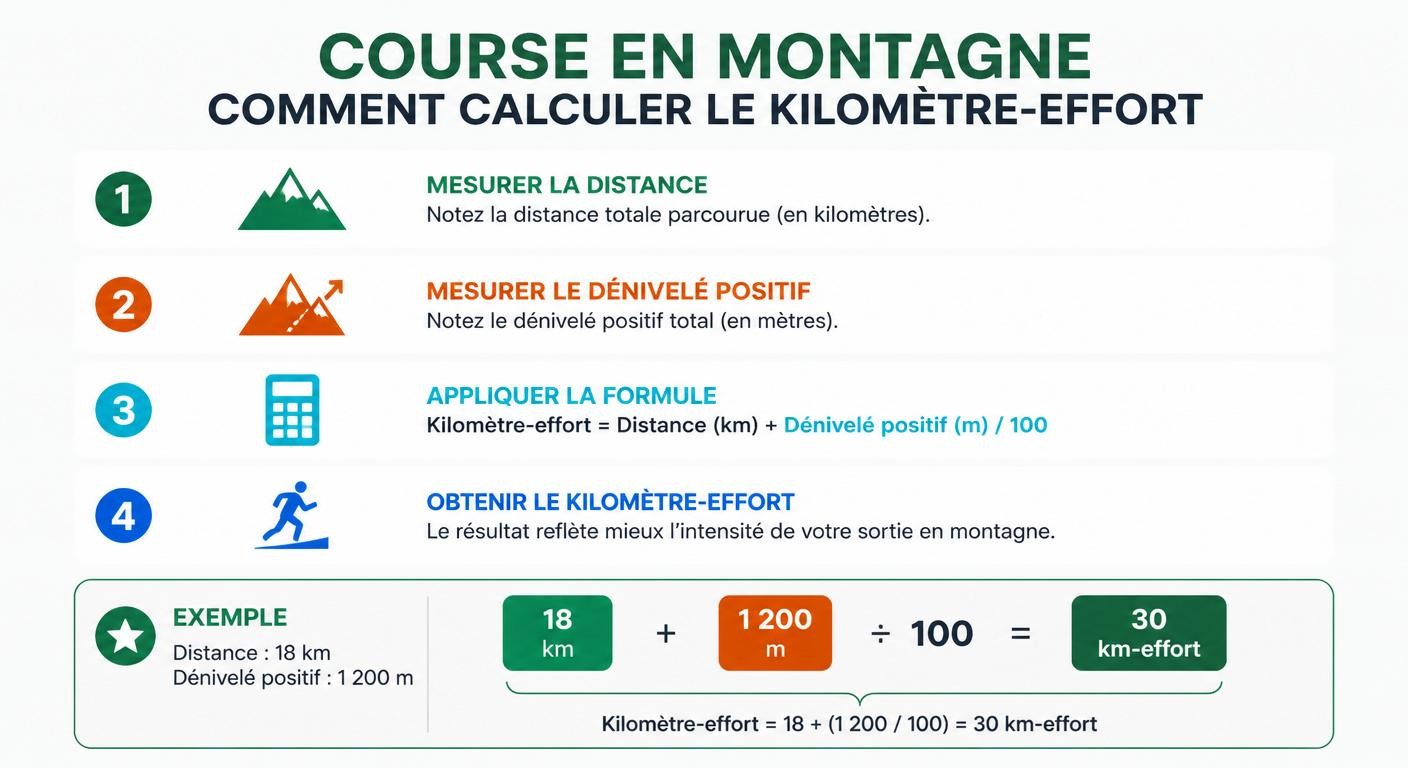 Infographie expliquant le calcul du kilomètre-effort intégrant le dénivelé