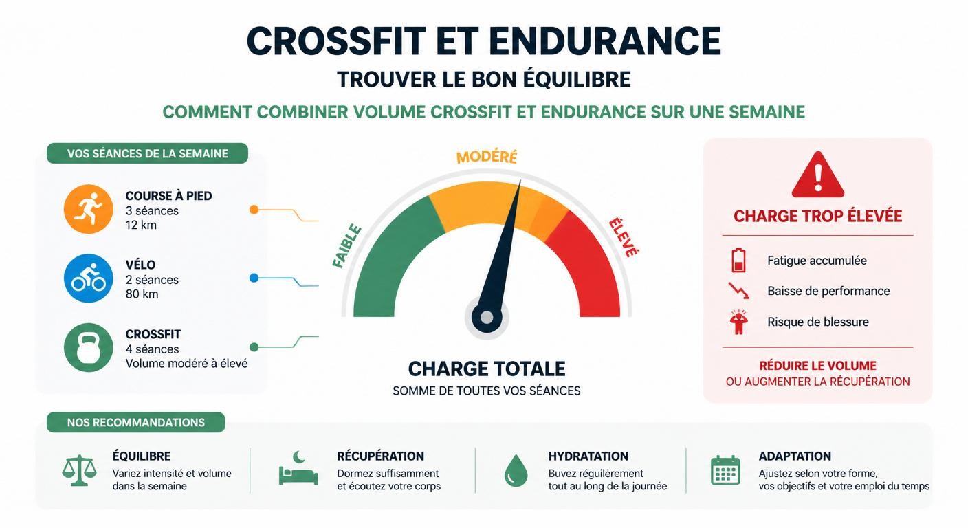 Infographie de la combinaison du volume crossfit avec un sport d'endurance sur la semaine