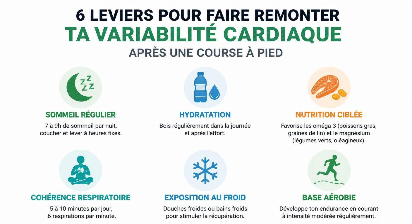 Infographie des leviers pour faire remonter la VFC après une course à pied