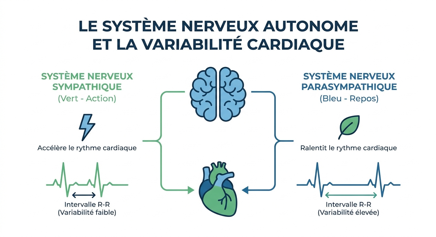 Schéma du système nerveux autonome et de la variabilité de la fréquence cardiaque