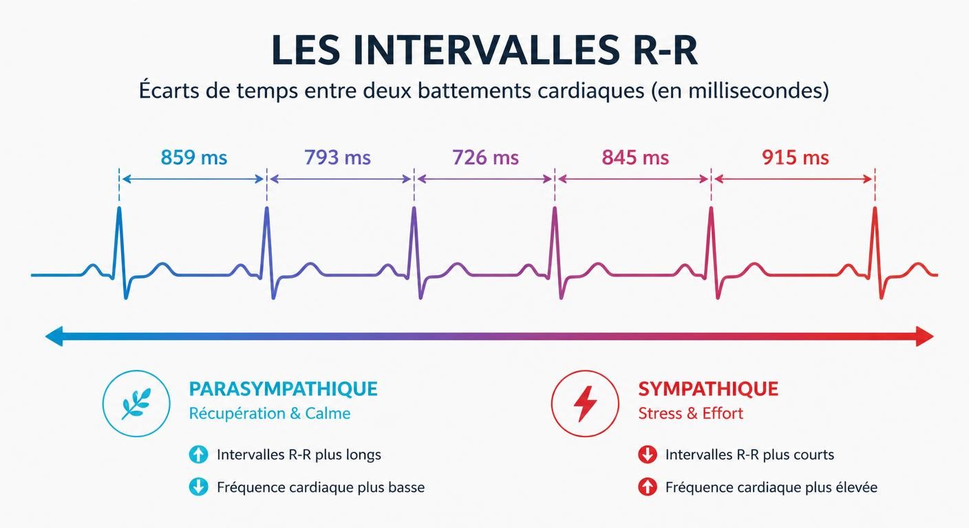 Schéma des intervalles R-R et de la variabilité de la fréquence cardiaque