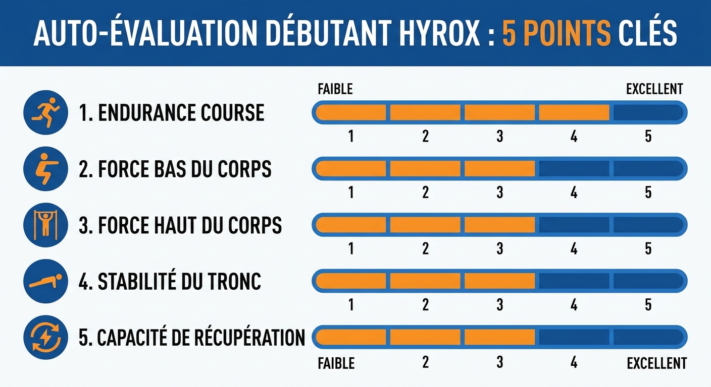 Grille d'auto-évaluation à 5 critères pour débuter l'hyrox