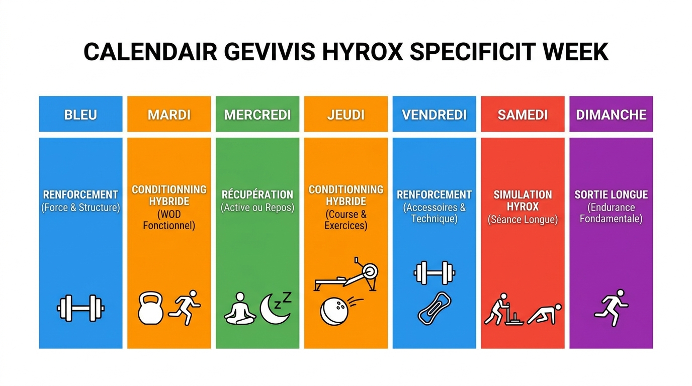 Semaine type du bloc spécifique hyrox avec répartition des séances