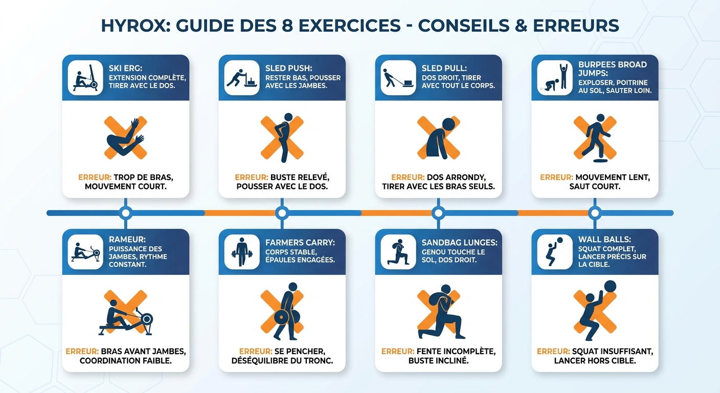 Les 8 stations hyrox et leurs principales erreurs techniques
