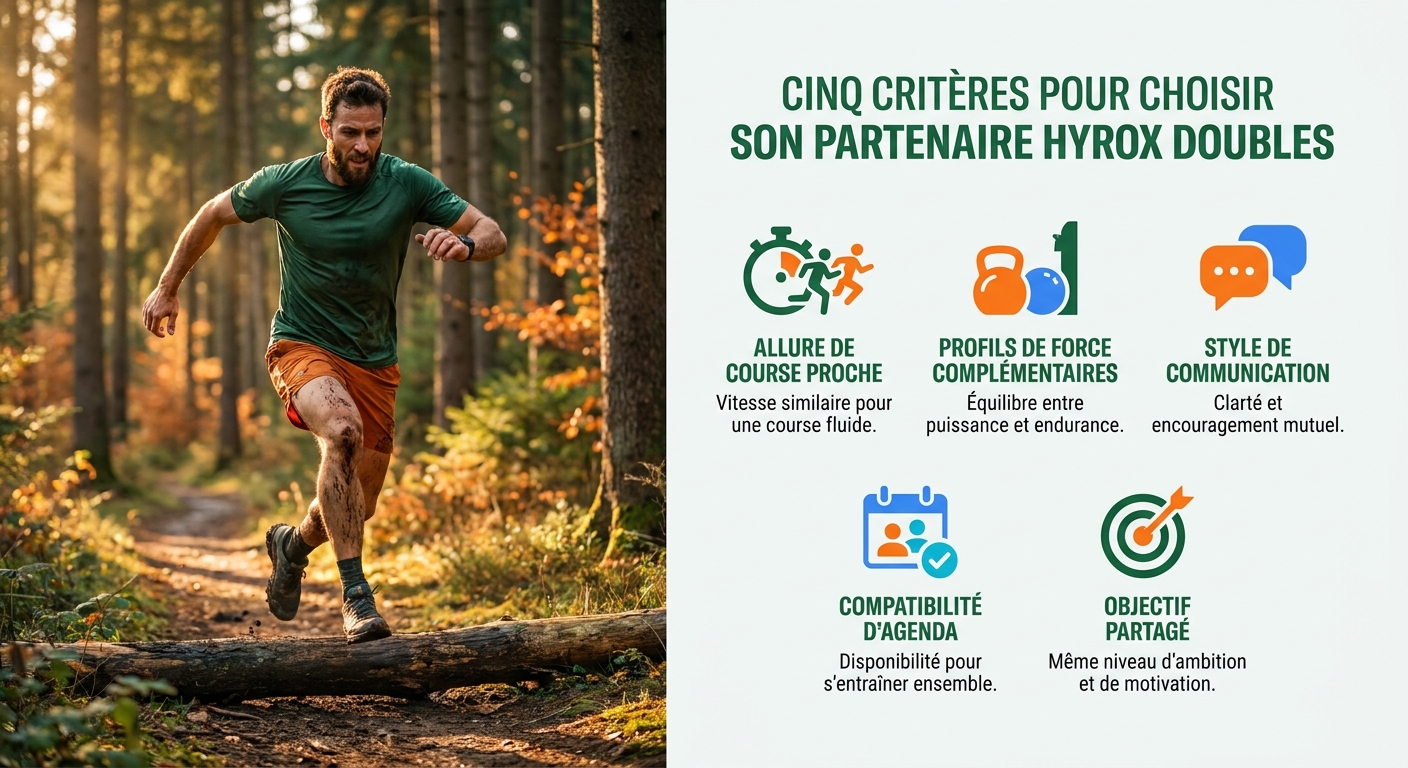 Infographie des 5 critères pour choisir un partenaire Hyrox Doubles