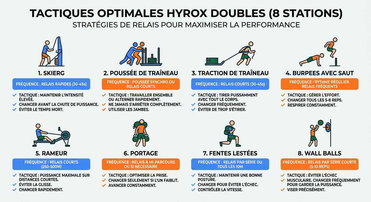 Infographie de la tactique station par station en Hyrox Doubles