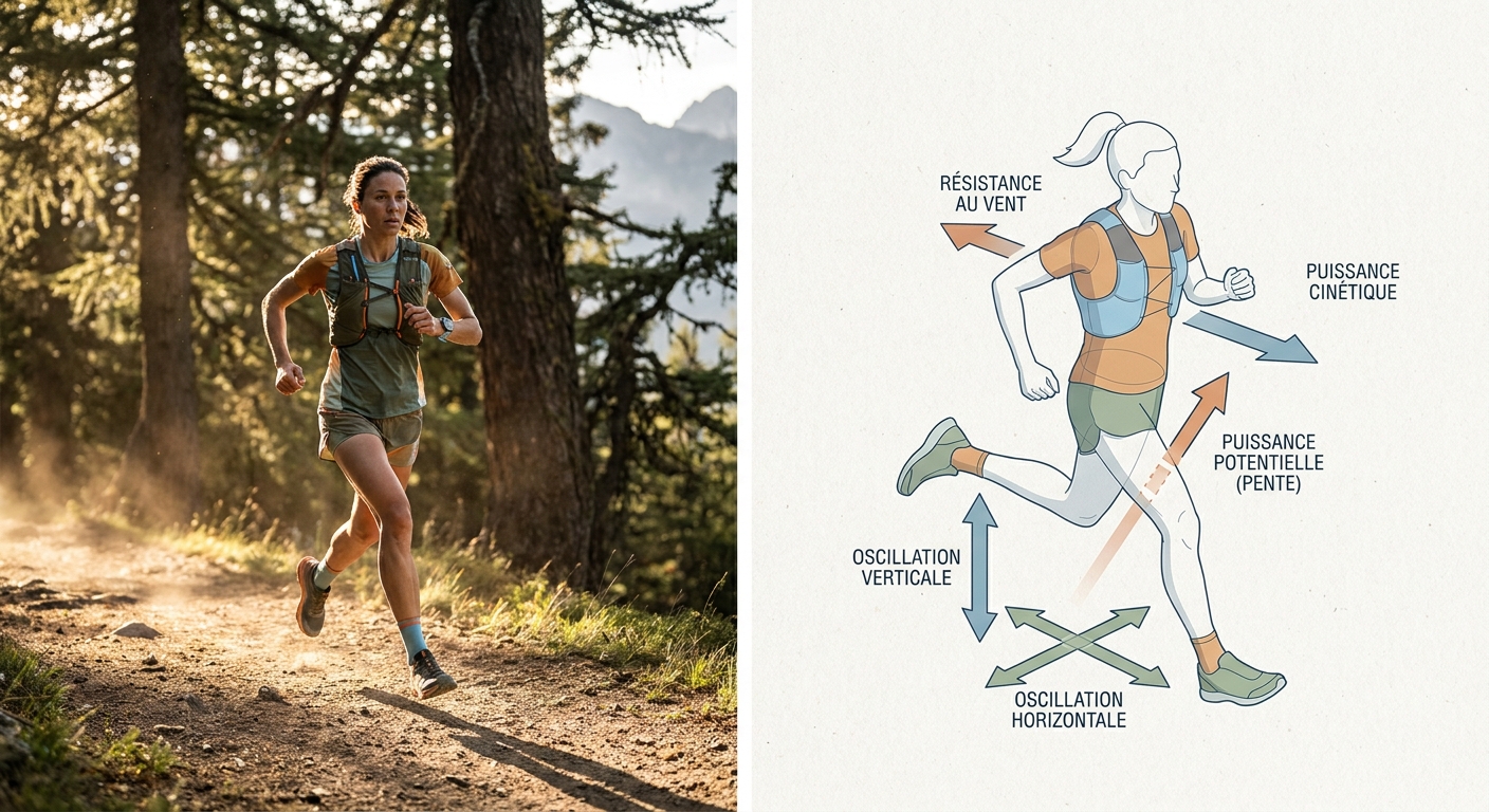 Décomposition des cinq composantes de la puissance en course à pied calculée par Garmin