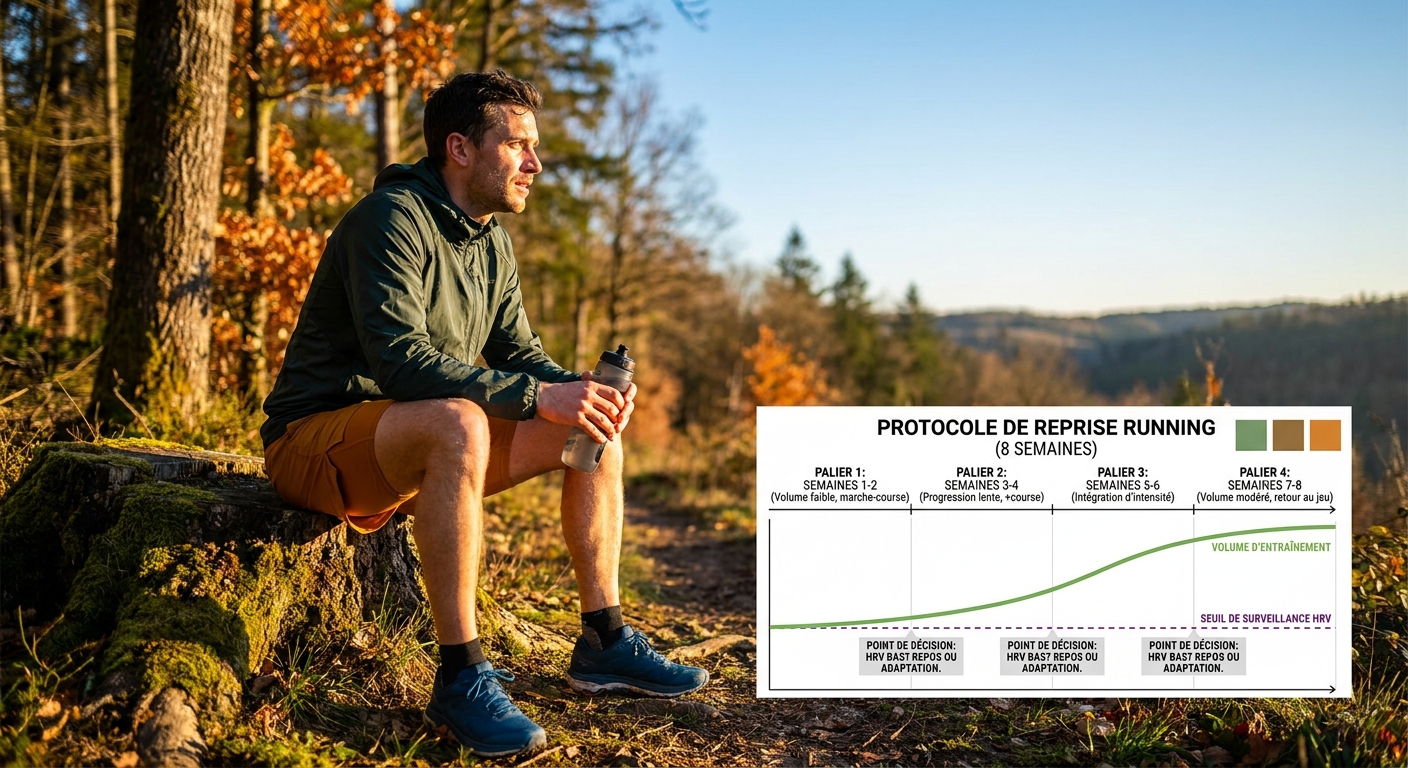Protocole de reprise running en quatre paliers sur huit semaines avec seuils HRV