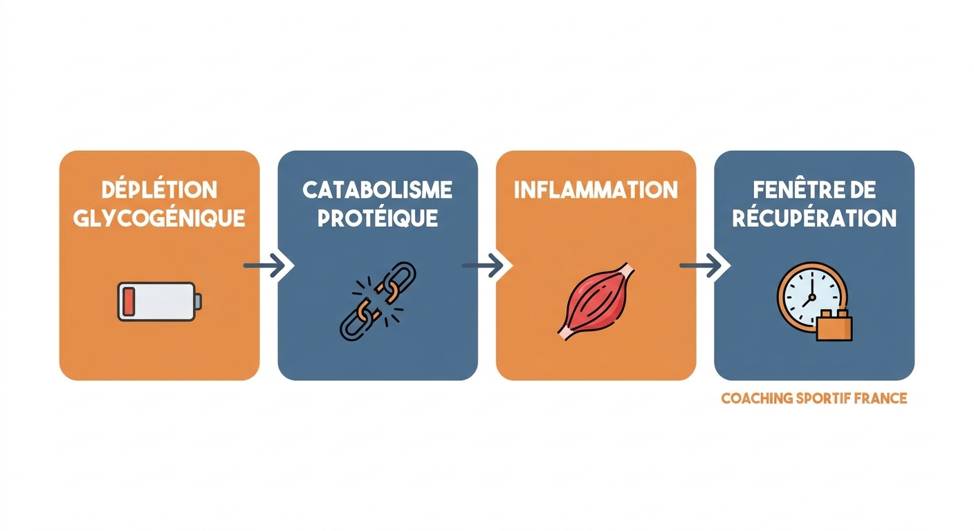 Schéma de la cascade physiologique après un effort d'endurance