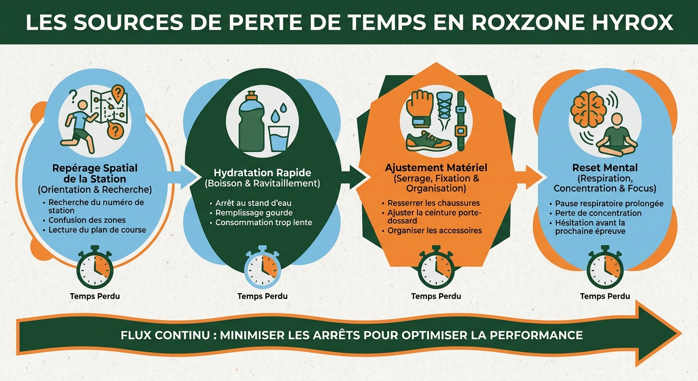 Infographie pédagogique illustrant les sources de perte de temps en roxzone