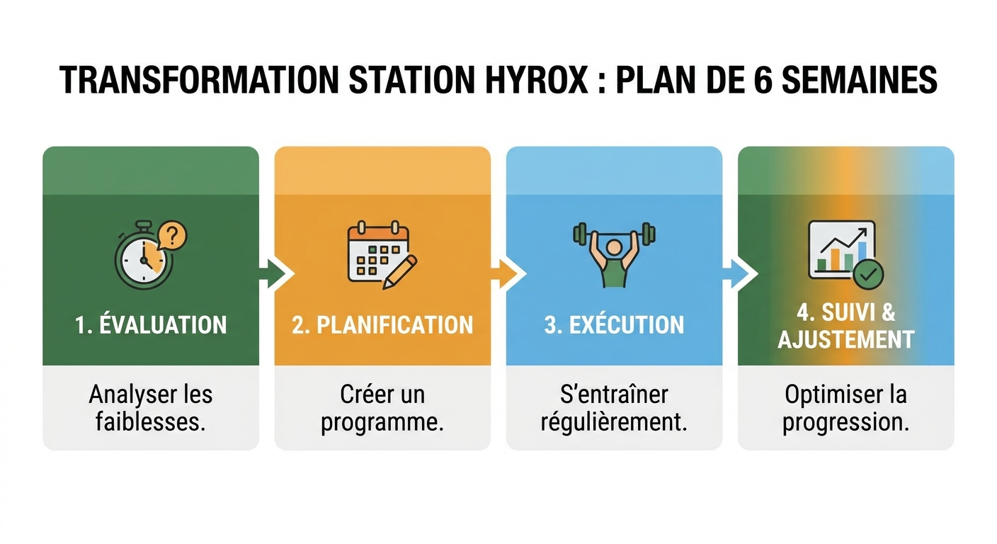 Infographie en quatre étapes pour transformer une station faible en plan d'entraînement Hyrox