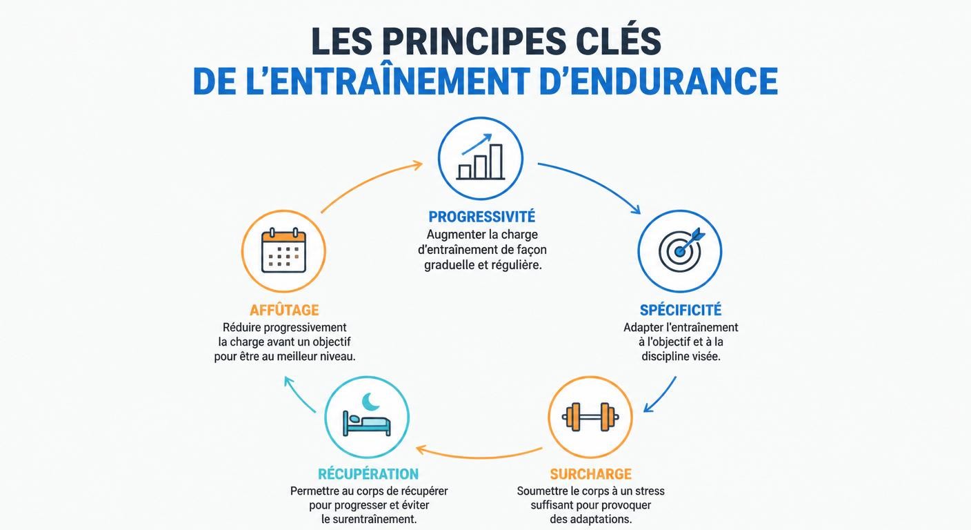 Infographie des principes fondamentaux de structuration de l'entraînement en course à pied