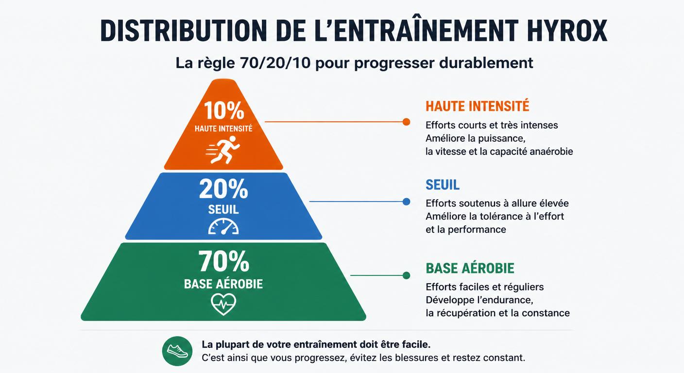 Pyramide 70/20/10 de la distribution d'intensité course Hyrox