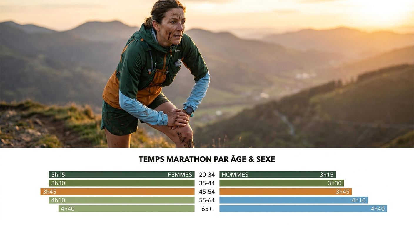 Chronos marathon réalistes par tranche d'âge et par sexe