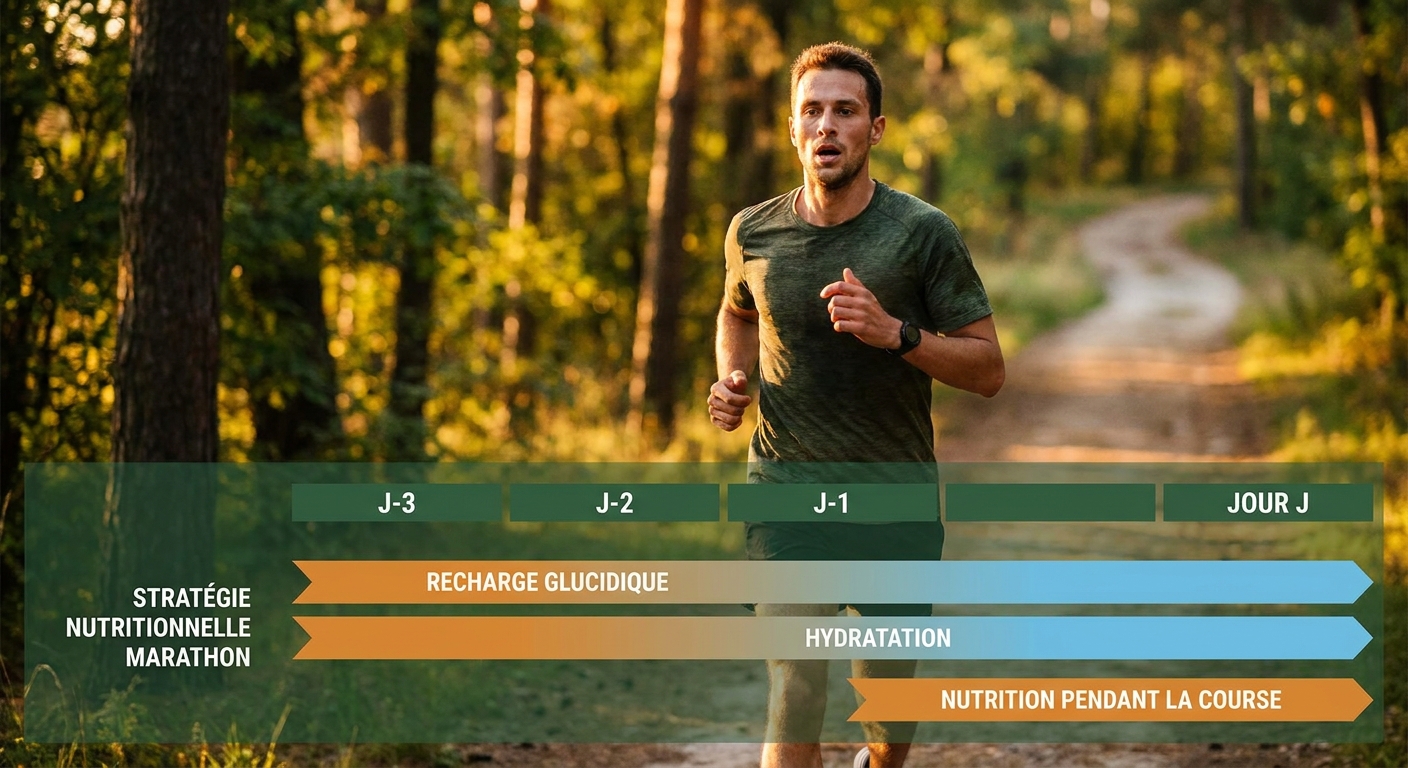 Timeline nutritionnelle marathon de trois jours avant la course au jour J
