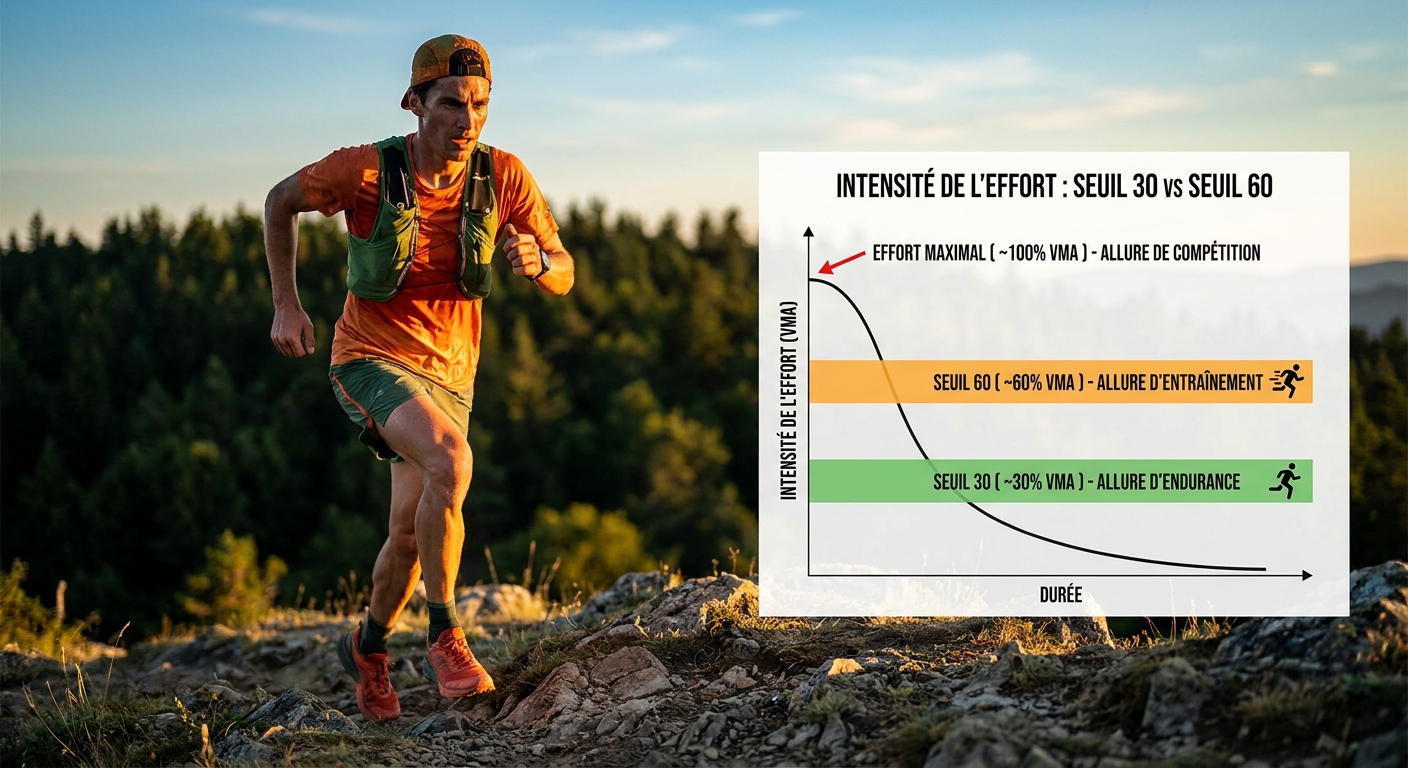 Comparaison graphique entre seuil 30 et seuil 60 en course à pied
