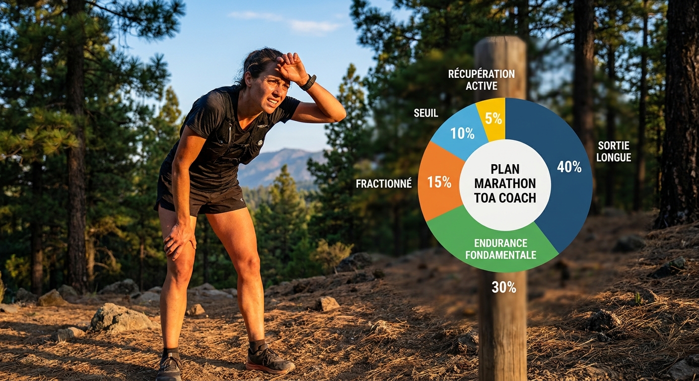 Répartition graphique des séances dans un plan marathon à cinq séances par semaine