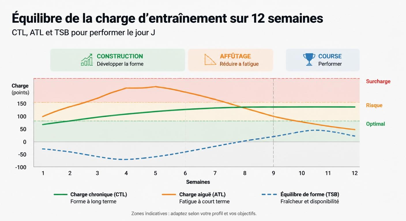 Graphique des métriques CTL, ATL et TSB sur 12 semaines