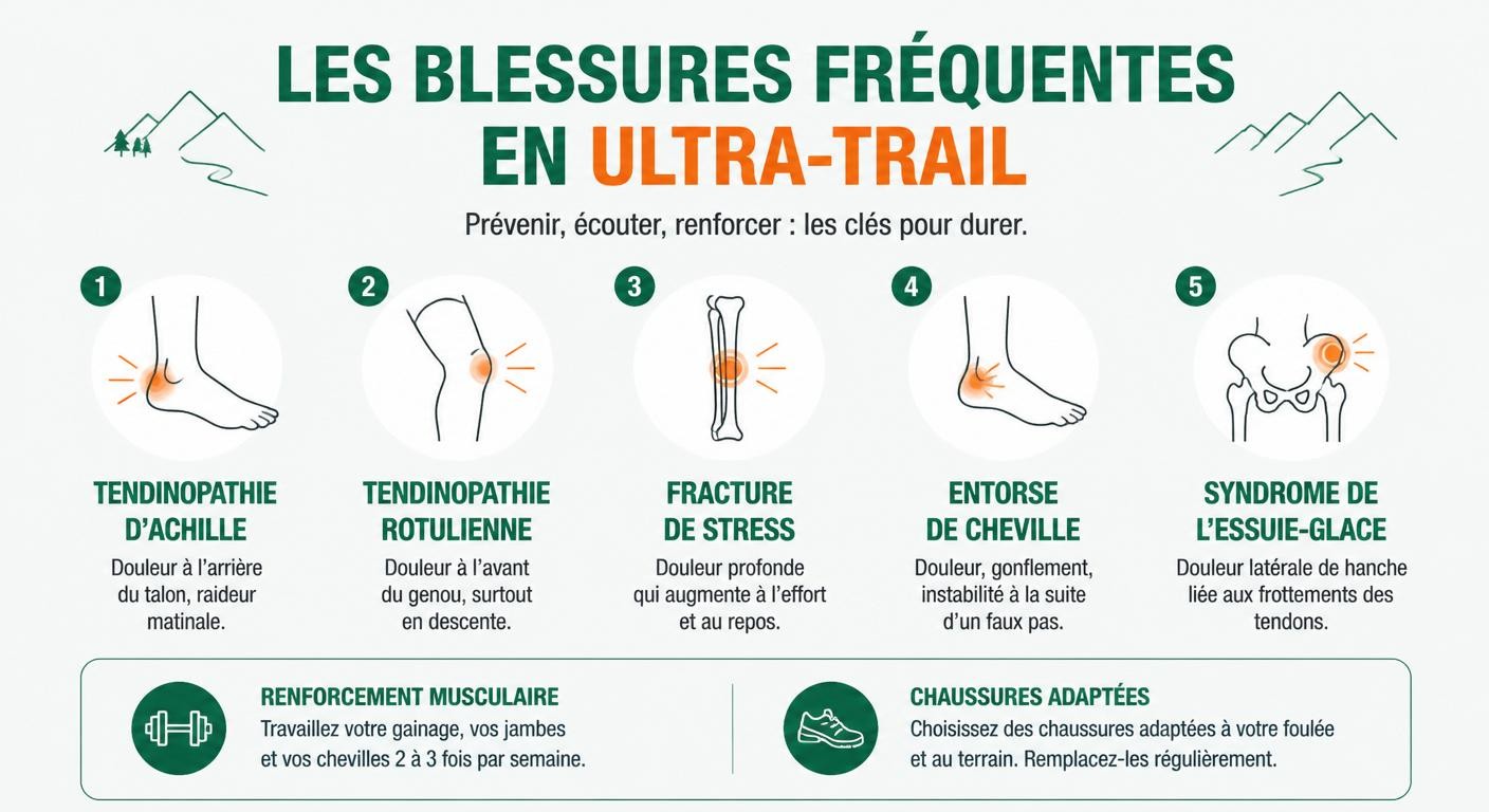 Infographie des blessures courantes en ultra-trail
