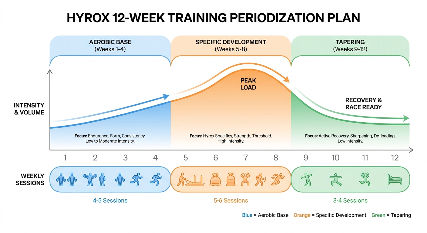 Plan de périodisation 12 semaines pour l'entrainement Hyrox en 3 phases
