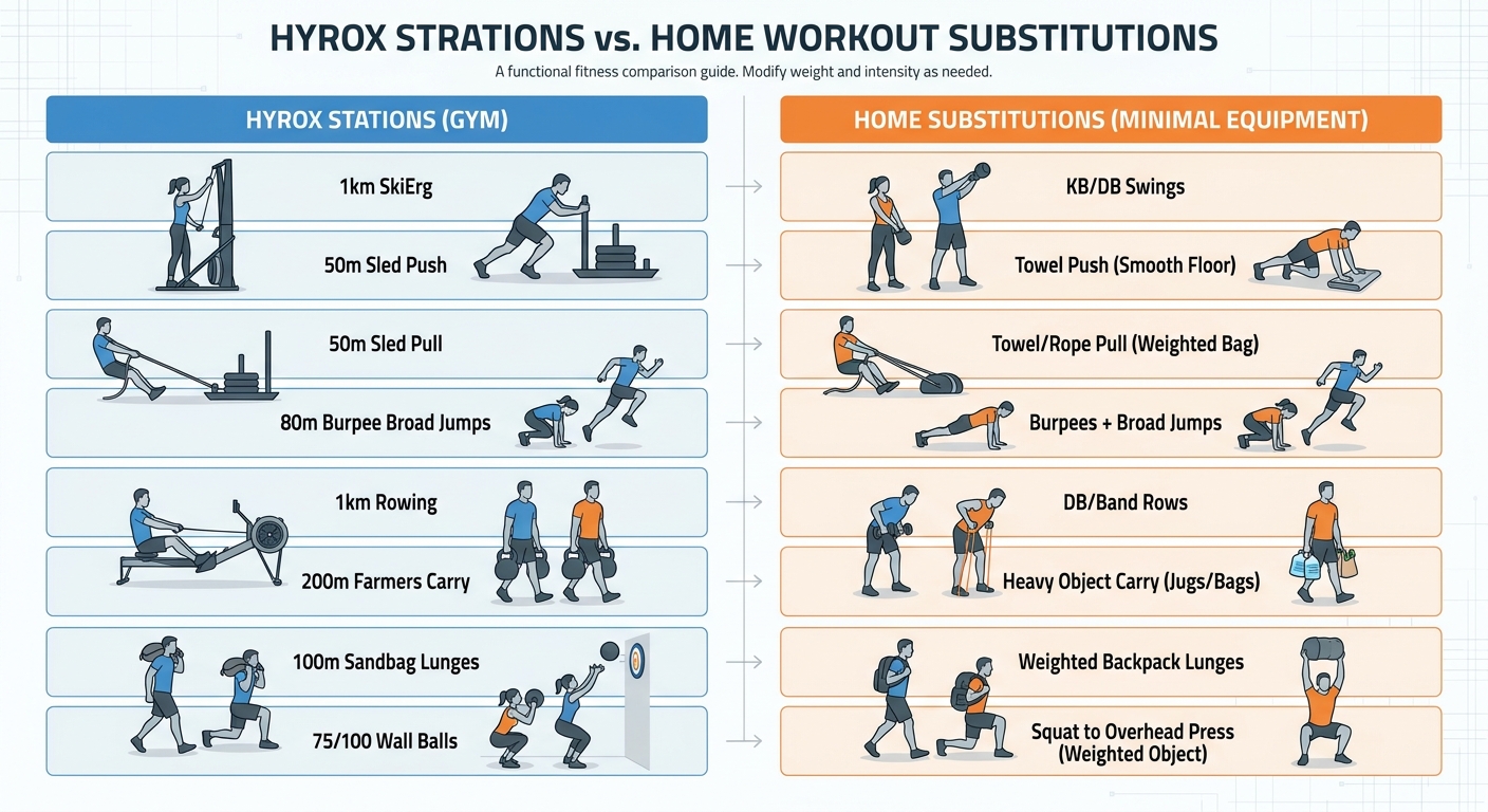 Équivalences entre stations Hyrox et exercices réalisables à la maison sans matériel