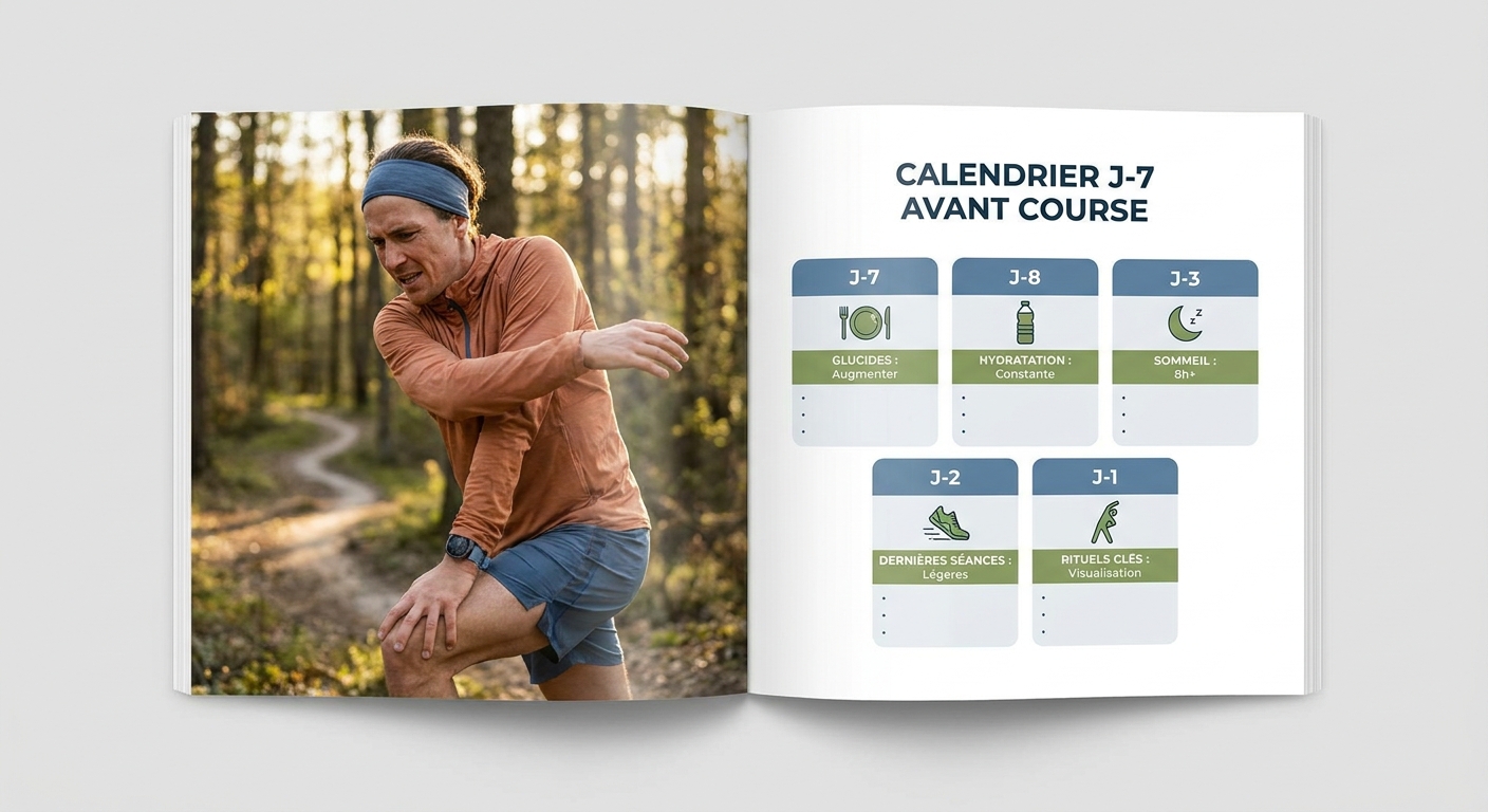 Infographie checklist nutrition et hydratation des 7 jours avant une course running